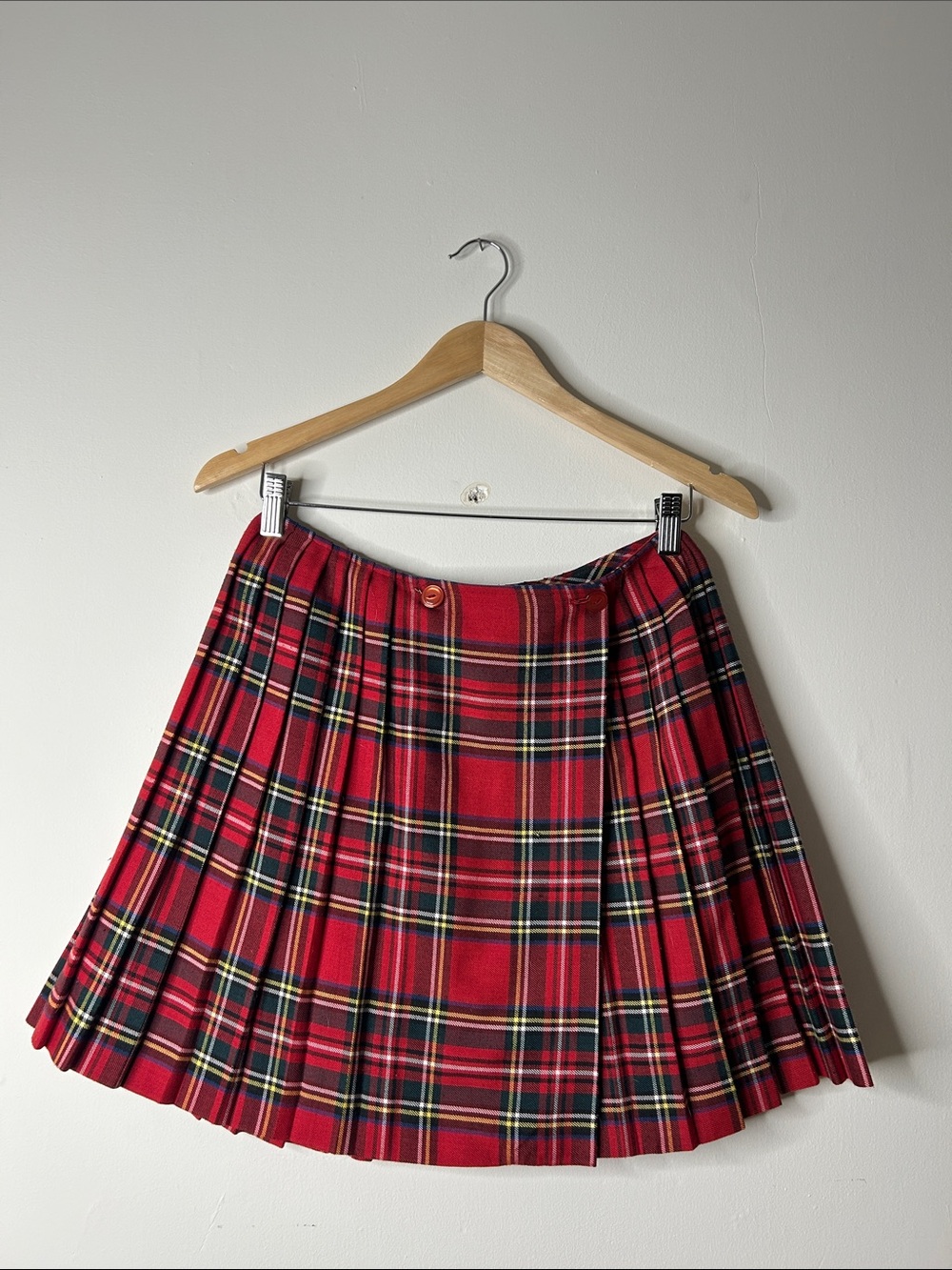 Vintage Red Plaid Pleated Mini Skirt